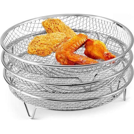 Confezione da 3 griglie impilabili per friggitrice ad aria, accessori per friggitrice ad aria, 8 pollici, acciaio inossidabile 304, teglia multistrato per friggitrice ad aria e forno (rotonda) (1/5)