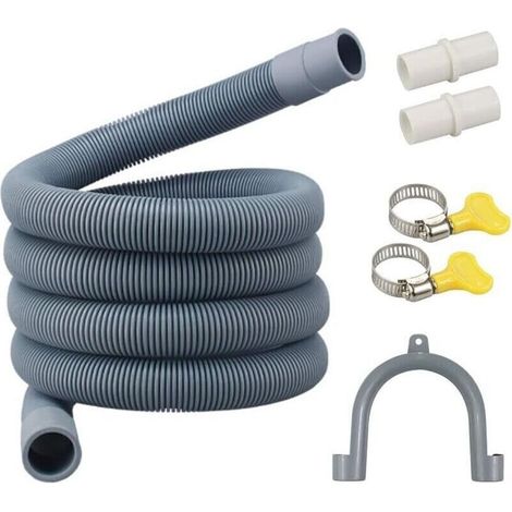 Tuyau de vidange pour lave-linge et sèche-linge, kit d'extension de tuyau de vidange ondulé flexible gris avec 1 adaptateur d'extension et 3 colliers de serrage, support de tuyau en U 3 m (1/4)