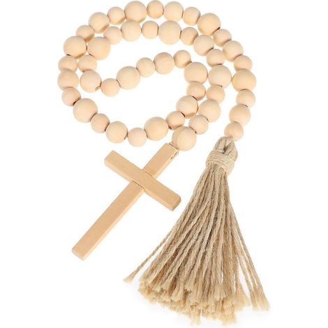 Pompon décoratif en perles de style champêtre (2 pièces), perles en bois délicates, pendentif en guirlande. (1/5)
