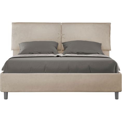 Letto Matrimoniale 160x190 cm con Rete e Contenitore con Testata e Alzata Comoda Imbottito in Microfibra Mados Sabbia (1/5)
