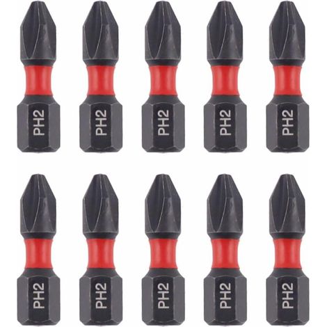 Bull Bits 25 mm PH2 Schlagschrauber-Bit-Set (10-teilig) – Phillips 2, Shock Zone, S2-Stahl, Torsion Zone (1/3)