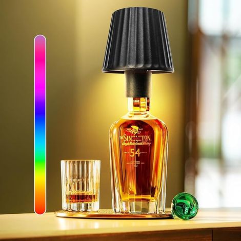 Lampe Bouteille de Vin à LED Rechargeable Lampe de Table Tactile Sans Fil Couleurs Gradable RGB pour Intérieur et Extérieur, étanche IP54, Luminosité Réglable, Batterie 5200mAh, 3.5W (Black) (1/5)