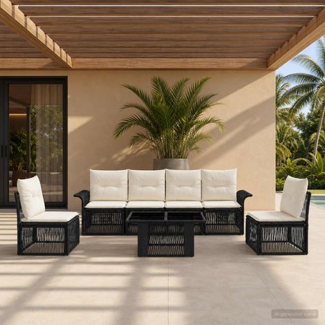 vidaXL Ensemble de canapé de jardin 7 pc Noir et blanc crème polyrotin (1/5)