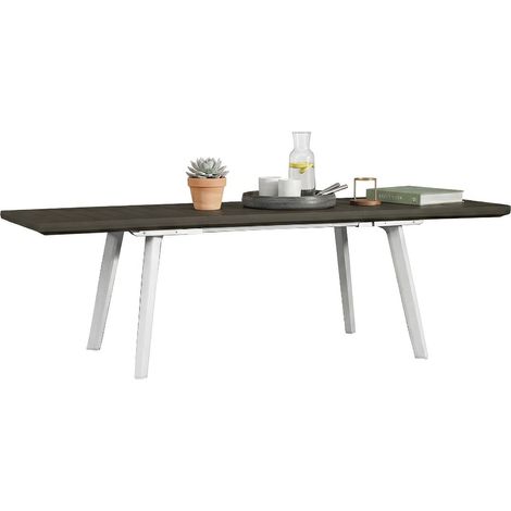 Dmora - Gartentisch Salisano, Picknickbasis, Garten-Esstisch, Mehrzweck-Außenbank, 162x101 h77 cm, Weiß und Dunkelgrau