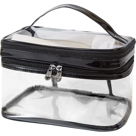 Trousse de maquillage transparente Sac de voyage imperméable à double couche avec compartiment pour brosse pour femmes et hommes (1/5)
