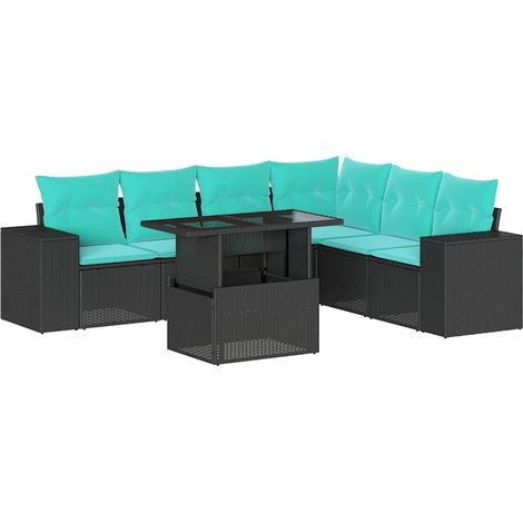7-teiliges Gartensofa-Set mit Kissen, schwarzes Polyrattan vidaXL (1/5)