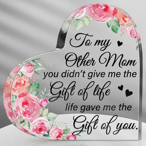 Bloc acrylique en forme de cœur Cadeau pour maman offert par la fille ou le fils Plaque décorative souvenir Idée cadeau Noël, Fête des Mères, anniversaire et Thanksgiving - 15x15x1.5cm (1/5)