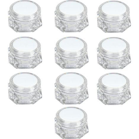 Set mit 10 leeren, wiederverwendbaren, auslaufsicheren, rautenförmigen Kunststoffdosen für Cremes, Lotionen und andere Kosmetikprodukte. (1/5)