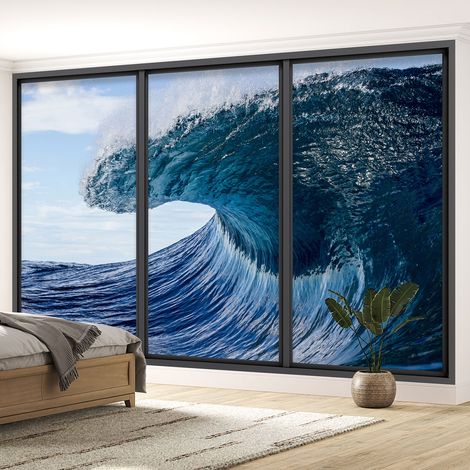 Papier peint panoramique Trompe l'oeil baie vitrée - Vague - 130 cm x 78 cm (1/5)