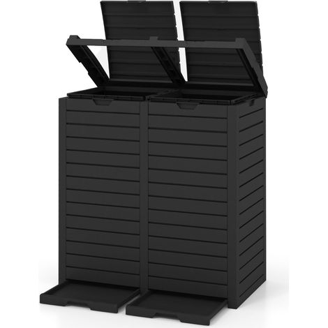 Poubelle extérieure 135 L à double seau tri efficace moderne pour cour et terrasse en PP noir