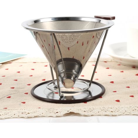 1 filtre à café portable en acier inoxydable 304 avec insert filtrant double couche et porte-filtre. (1/5)