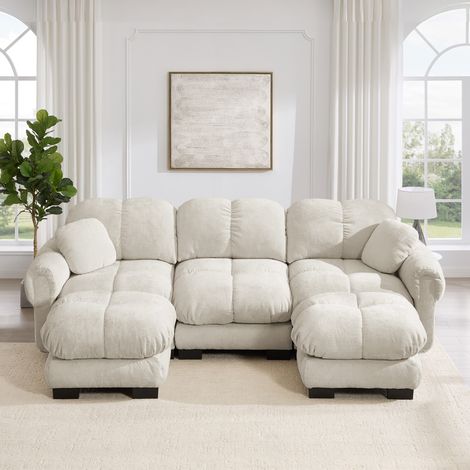 Sofá modular en U de 3 plazas, 260 x 149 x 90 cm, chenilla caqui claro DESVIAE (1/5)