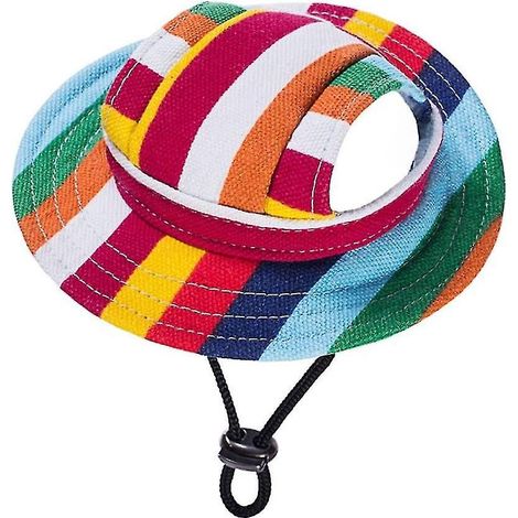 Sonnenschutzkappe für Hunde, atmungsaktives Netzgewebe mit Ohrenlöchern, Baseball-Stil, mit verstellbarem Nackenriemen - S-Regenbogen