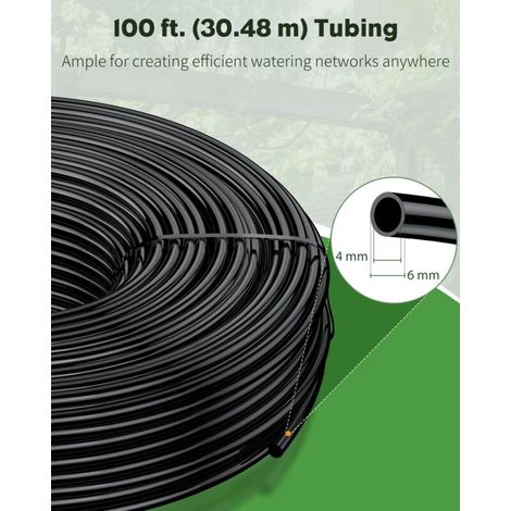 Tubo per irrigazione a goccia da 30 m, diametro 4-6 mm, per sistema di irrigazione, tubo microgocciolante in PVC nero, rotolo per giardino, componente per irrigazione (1/4)