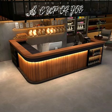 Maßanfertigung Bartisch Bar-Tresen Eckbartresen Gastronomie-Theke Restaurant-Bar Empfangstresen Braun 160x60cm (1/5)
