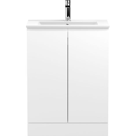 Hudson Reed Urban Floor Standing 2-Door Vanity Unit with Basin 2 Satin White - 600mm Wide (1/5)