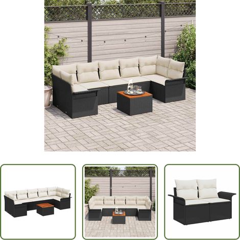 vidaXL Canapé en poly rattan - Ensemble de canapé de jardin avec coussin 8 pcs Noir polyrotin (1/5)