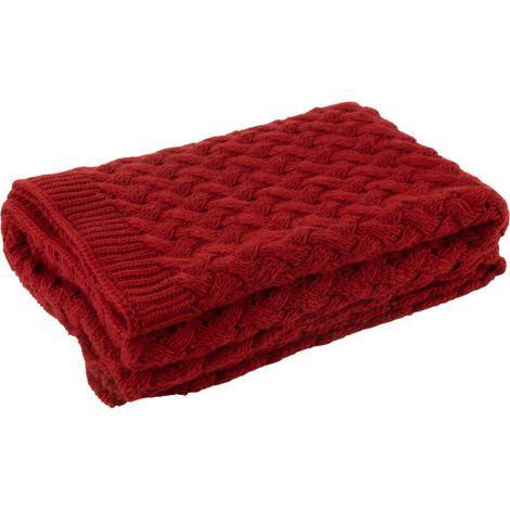 Plaid Uni "Tricoté" 130x180cm Rouge (1/4)