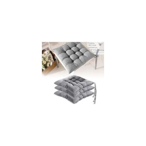4er-Set bequeme Stuhlkissen – 40 x 40 cm – mit Bändern – für drinnen und draußen – für Esszimmer, Wohnzimmer, Arbeitszimmer, Grau (1/4)