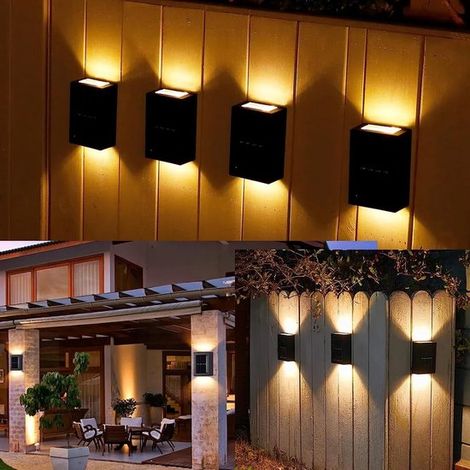 Iluminación de jardín, juego de 4 piezas, apliques LED solares, luces de pared solares para jardín (1/2)