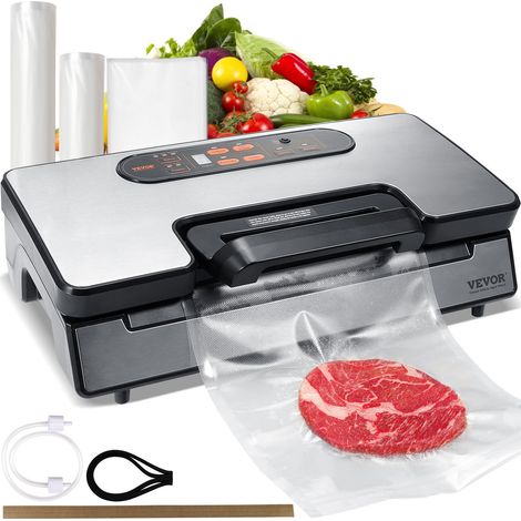 Machine sous Vide pour Aliments Secs Humides 90 kPa Appareil de Mise sous Vide 130 W Scelleuse Multifonctionnelle Auto Manuel Coupeur Intégré 2 Rouleaux Sacs Tuyau Externe pour Conserver Aliment (1/5)