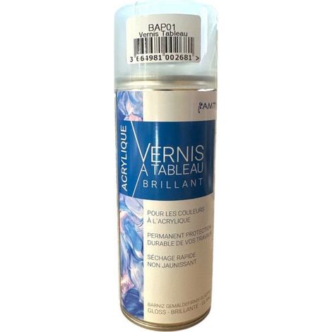 Vernis à tableau - Brillant - Pour peinture acrylique - AMT - Spray - 300ml