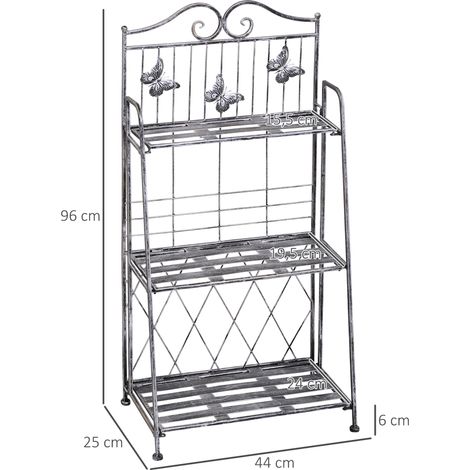 Support à plantes en métal, 3 niveaux, échelle à fleurs pour jardin, gris argenté, 44 x 25 x 96 cm, décoratif et peu encombrant (1/5)