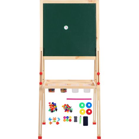 Chevalet en bois pour enfants double face tableau magnétique ardoise réglable support dessin peinture art (1/5)