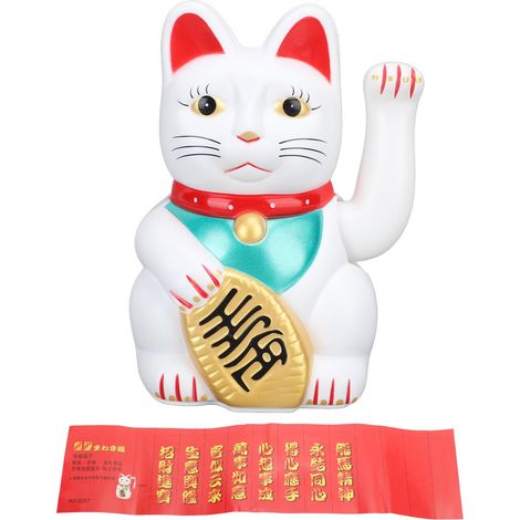 Chat de la Fortune Blanc avec Bras Mobile 7 Pouces, Chat Porte-Bonheur à Piles pour Maison Bureau Hôtel Cadeau de Pendaison de Crémaillère (1/5)