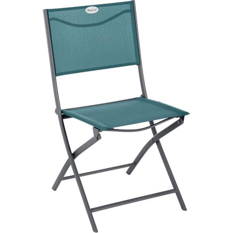 Hesperide – Lot de 4 chaises de jardin pliantes – Acier traité époxy – Toile texaline bleu canard – Hauteur d'assise 42/46 cm – Pour extérieur