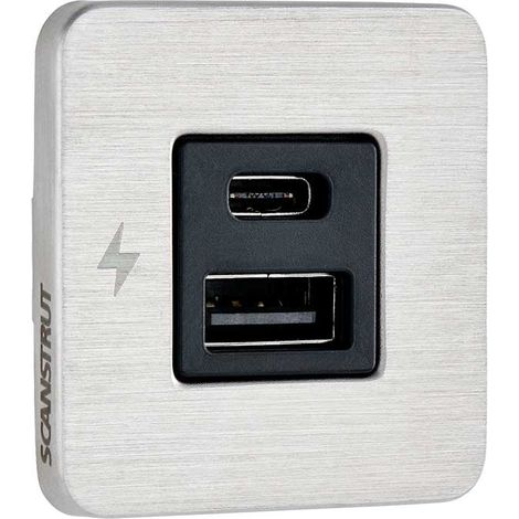 Scanstrut TILE - Toma de carga USB-A y USB-C con embellecedor en acero, para interiores , para autocaravana, camper (1/4)