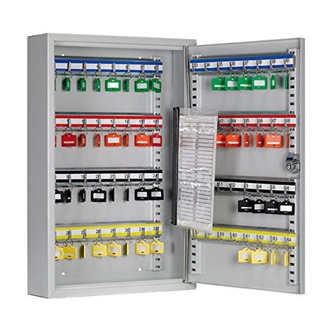 Arregui PL060 Cassetta Portachiavi con Ganci Regolabili  Cassetta di Sicurezza per 60 Chiavi da Muro  Appendichiavi da Parete  Portachiavi Inclusi  Armadietto per Chiavi  45x30x8 cm  grigio (1/3)