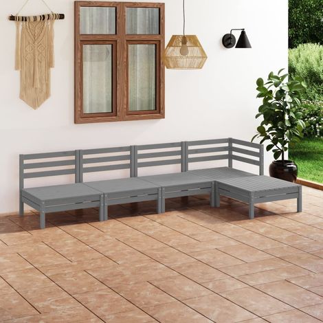 Salon de jardin 5 pcs - Canapé de jardin - Ensembles de Meubles d'exterieur - Bois de pin massif Gris Chic-103093 (1/5)