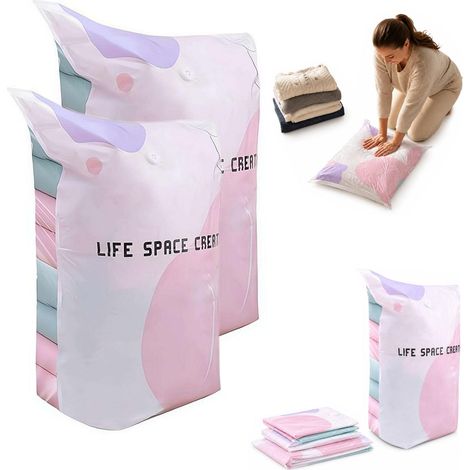 Lot de 2 Sacs de Rangement Sous Vide – Sans Pompe – Réutilisables – Économiseurs d’Espace – Décompression Rapide – Étanches à l’Air – Anti-Humidité – Écologiques – 8010038cm (1/5)