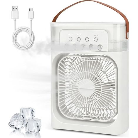 Condizionatore d'aria portatile 4 in 1, silenzioso, con diffusore d'acqua, 3 velocità, timer e luce LED per camera da letto, ufficio, casa (1/4)