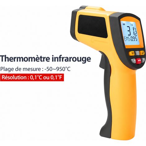 Thermomètre infrarouge industriel GM900 50950°C pistolet thermique laser numérique sans contact logo réf 4816 800 g – Livraison gratuite (1/5)