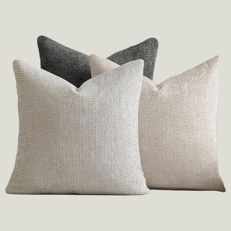 Chunky chenille throw pillowcase, cross-knit, simple solid color, soft sofa cushion cover -- 3050 -- three-piece set, gray and white