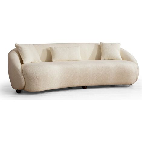 Canapé moderne 3 places tissu à bouclettes Oliver 230cm-Crème (1/5)
