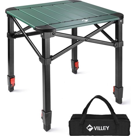 Table de camping pliante en aluminium – Hauteur réglable 43-53 cm – Capacité 60 kg – Sac de transport inclus – Idéale pour terrains irréguliers (1/4)
