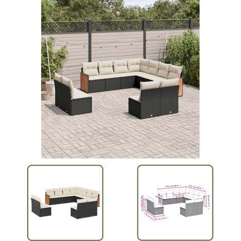 The Living Store 11-tlg. Garten-Sofagarnitur mit Kissen Schwarz Poly Rattan - Gartensofas - Outdoor Möbel - Lounge Set - PE-Rattan - Gartenlounge (1/3)