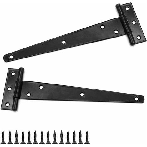 2 Pièces Charnières en T 8 Pouces Porte Charnières, Charnière en T Robuste Charnières de Porte de Grange avec 14 Vis, pour les Portails Extérieurs et les Portes de Grange, 200 mm, Peinture Noire (1/5)