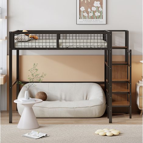 Letto a soppalco 140x200 con scala e armadio metallico OKMYHOME (1/5)