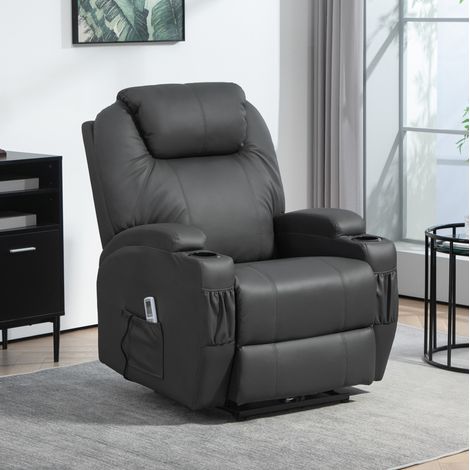 Fauteuil relax électrique massant, inclinable 165°, porte-gobelet, gris foncé, REDOM (1/5)