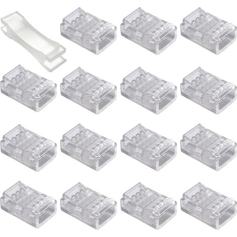 Lot de 15 Connecteurs de Bande LED RVB à 4 Broches de 10mm, Connecteurs LED à 4 Broches pour Bandes de LED RGB 10mm 5050 3528, Connexion des bandes LED et LED bande, Sans Soudure (1/5)