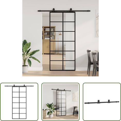 Sécurité - Porte coulissante kit de quincaillerie noir 90x205 cm verre ESG (1/5)