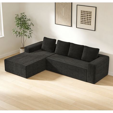 Divano L modulare 261x168x58 cm in tessuto nero, senza montaggio, per spazi piccoli – MEUBLIV (1/5)