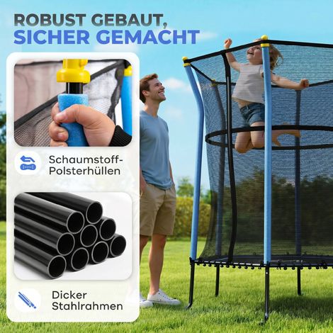 Trampoline enfant Ø 163,5 cm avec filet de protection, coussiné, structure acier, poids max 50 kg, noir et bleu (1/5)