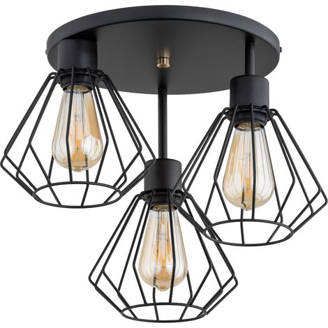 Plafonnier loft noir 40cm 3xE27 cages métal Alfa TUET (1/3)