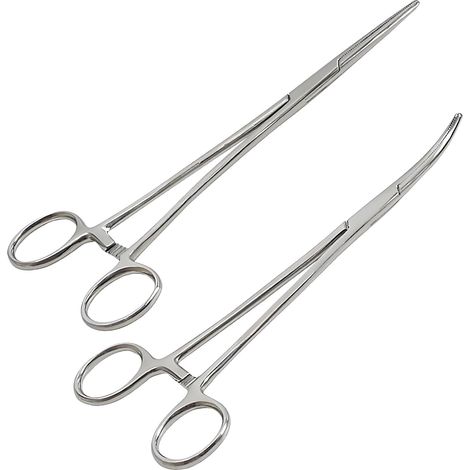Pince Kocher - Lot de 2 - Acier Inoxydable - Droite et Courbée - Soins et Bricolage - 12,5 cm (1/5)