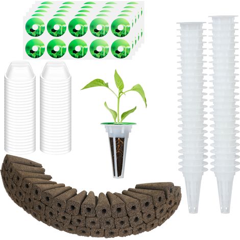 Set mit 50 Hydrokultur-Anzuchtschalen + transparenten Deckeln + Aufklebern (Körbe und Schaumstoffeinlagen inklusive) für Aerogarden-Systeme und Indoor-Gärten (1/5)